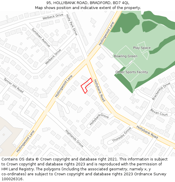 95, HOLLYBANK ROAD, BRADFORD, BD7 4QL: Location map and indicative extent of plot