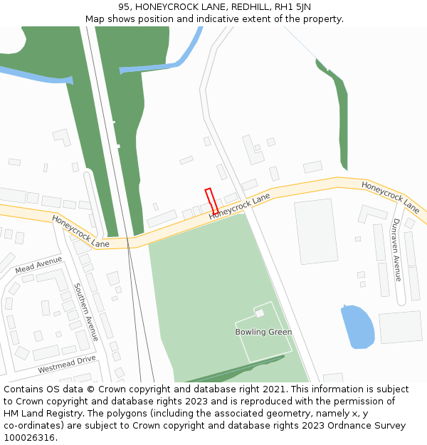 95, HONEYCROCK LANE, REDHILL, RH1 5JN: Location map and indicative extent of plot