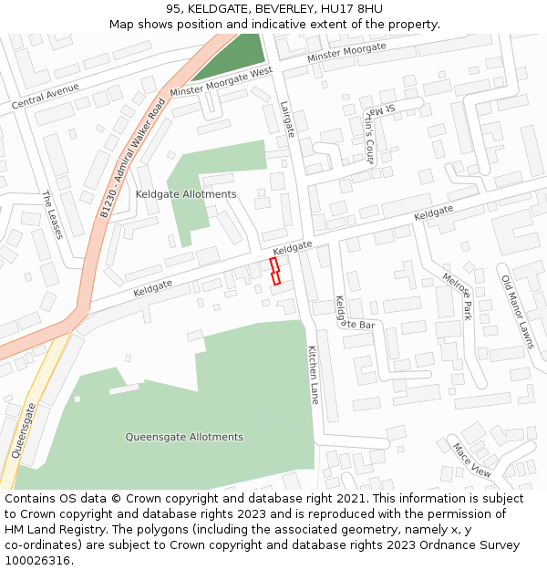 95, KELDGATE, BEVERLEY, HU17 8HU: Location map and indicative extent of plot