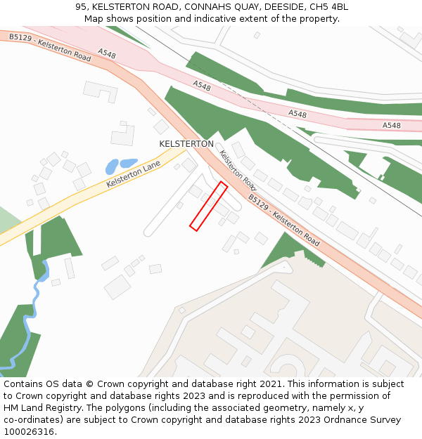 95, KELSTERTON ROAD, CONNAHS QUAY, DEESIDE, CH5 4BL: Location map and indicative extent of plot