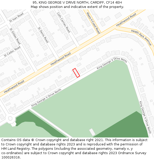 95, KING GEORGE V DRIVE NORTH, CARDIFF, CF14 4EH: Location map and indicative extent of plot