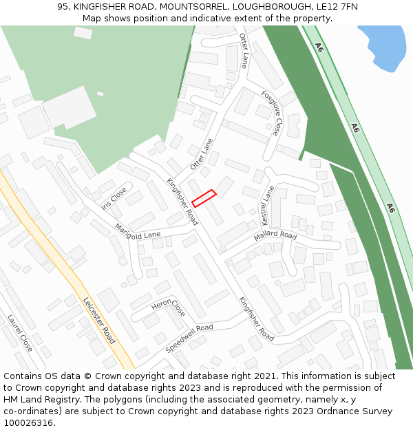 95, KINGFISHER ROAD, MOUNTSORREL, LOUGHBOROUGH, LE12 7FN: Location map and indicative extent of plot