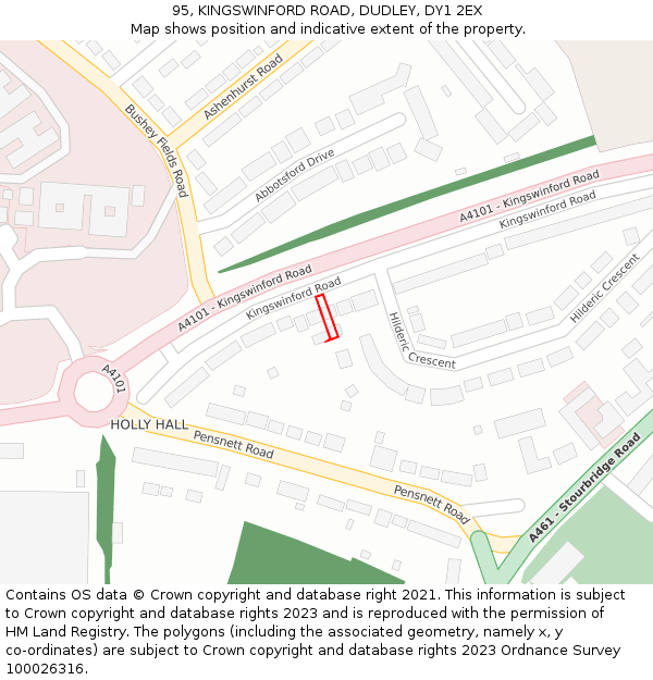 95, KINGSWINFORD ROAD, DUDLEY, DY1 2EX: Location map and indicative extent of plot