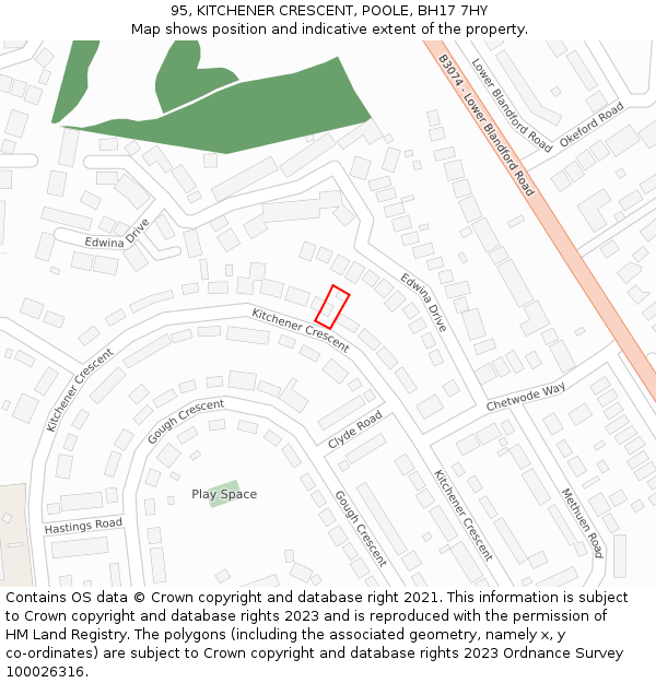 95, KITCHENER CRESCENT, POOLE, BH17 7HY: Location map and indicative extent of plot