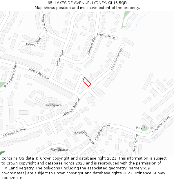 95, LAKESIDE AVENUE, LYDNEY, GL15 5QB: Location map and indicative extent of plot