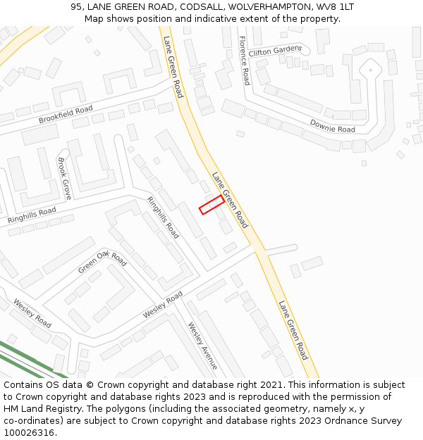 95, LANE GREEN ROAD, CODSALL, WOLVERHAMPTON, WV8 1LT: Location map and indicative extent of plot