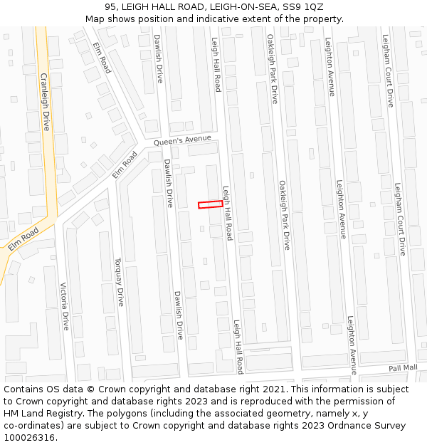 95, LEIGH HALL ROAD, LEIGH-ON-SEA, SS9 1QZ: Location map and indicative extent of plot