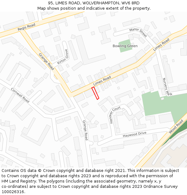 95, LIMES ROAD, WOLVERHAMPTON, WV6 8RD: Location map and indicative extent of plot