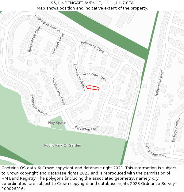 95, LINDENGATE AVENUE, HULL, HU7 0EA: Location map and indicative extent of plot