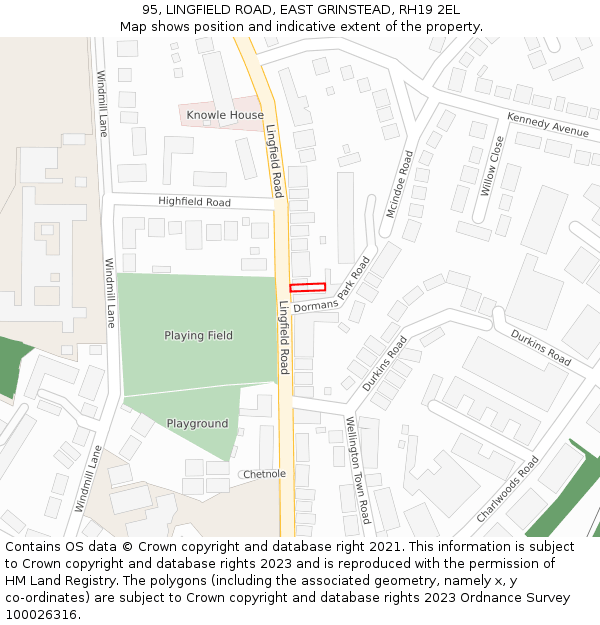 95, LINGFIELD ROAD, EAST GRINSTEAD, RH19 2EL: Location map and indicative extent of plot