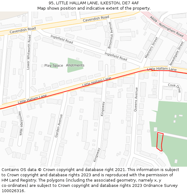 95, LITTLE HALLAM LANE, ILKESTON, DE7 4AF: Location map and indicative extent of plot