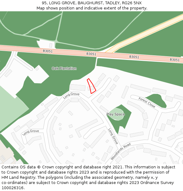 95, LONG GROVE, BAUGHURST, TADLEY, RG26 5NX: Location map and indicative extent of plot