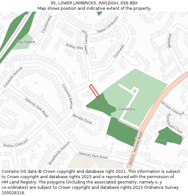 95, LOWER LAMBRICKS, RAYLEIGH, SS6 8BX: Location map and indicative extent of plot