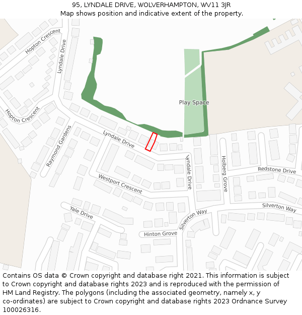 95, LYNDALE DRIVE, WOLVERHAMPTON, WV11 3JR: Location map and indicative extent of plot