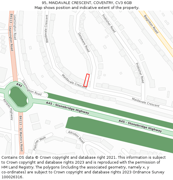 95, MAIDAVALE CRESCENT, COVENTRY, CV3 6GB: Location map and indicative extent of plot