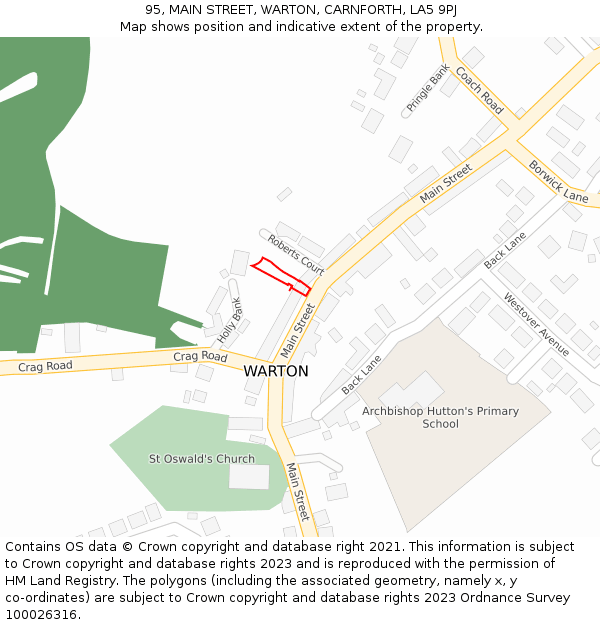 95, MAIN STREET, WARTON, CARNFORTH, LA5 9PJ: Location map and indicative extent of plot