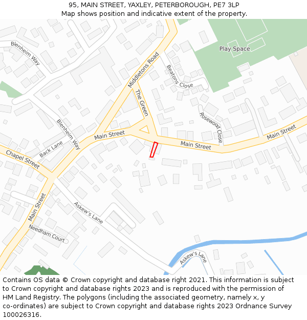 95, MAIN STREET, YAXLEY, PETERBOROUGH, PE7 3LP: Location map and indicative extent of plot