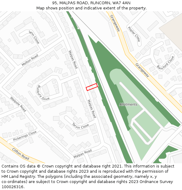 95, MALPAS ROAD, RUNCORN, WA7 4AN: Location map and indicative extent of plot