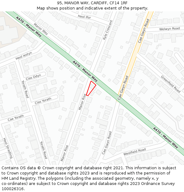 95, MANOR WAY, CARDIFF, CF14 1RF: Location map and indicative extent of plot