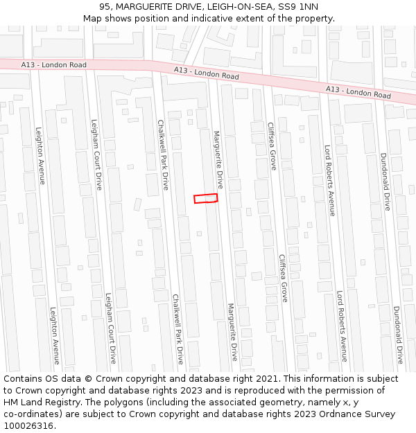 95, MARGUERITE DRIVE, LEIGH-ON-SEA, SS9 1NN: Location map and indicative extent of plot