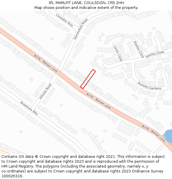 95, MARLPIT LANE, COULSDON, CR5 2HH: Location map and indicative extent of plot