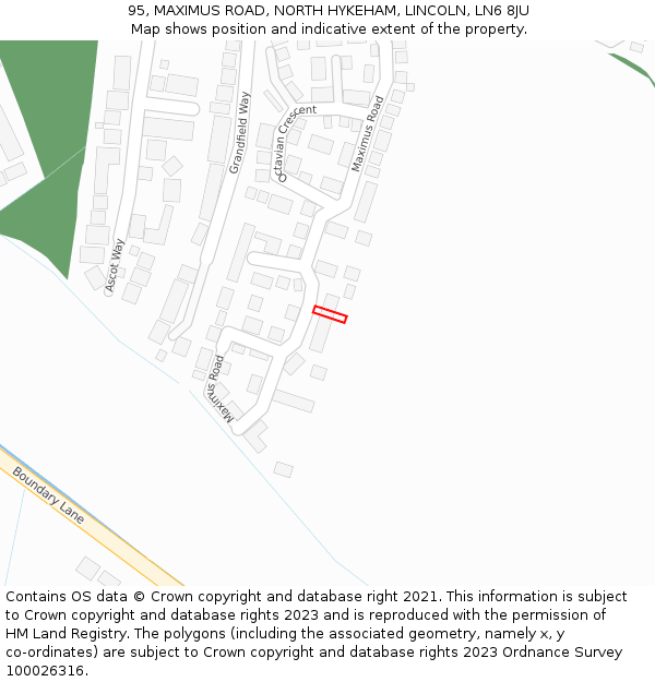 95, MAXIMUS ROAD, NORTH HYKEHAM, LINCOLN, LN6 8JU: Location map and indicative extent of plot