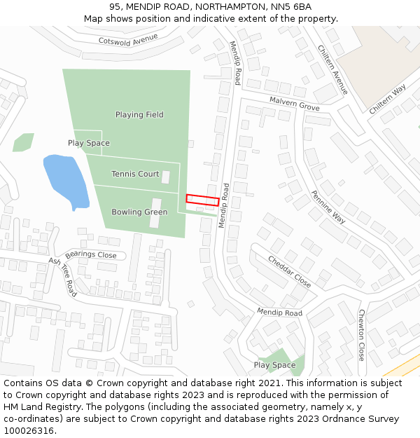 95, MENDIP ROAD, NORTHAMPTON, NN5 6BA: Location map and indicative extent of plot