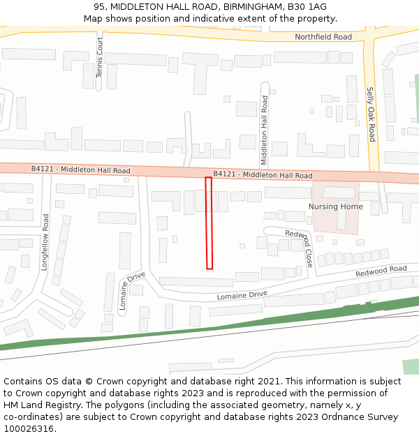 95, MIDDLETON HALL ROAD, BIRMINGHAM, B30 1AG: Location map and indicative extent of plot