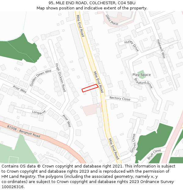 95, MILE END ROAD, COLCHESTER, CO4 5BU: Location map and indicative extent of plot