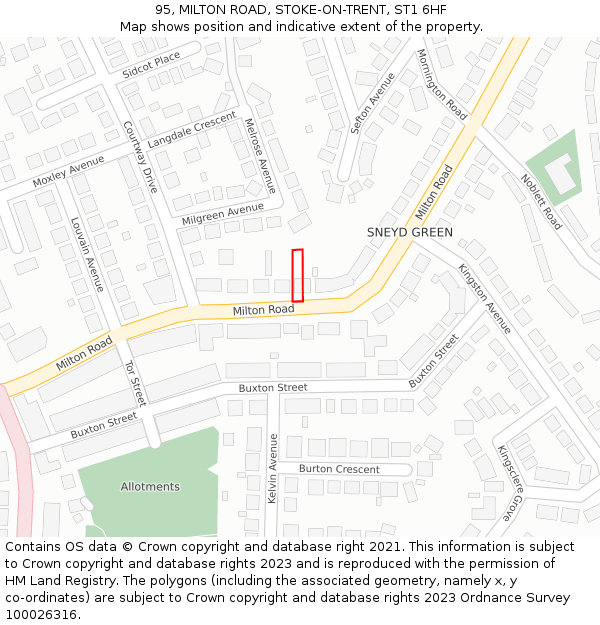 95, MILTON ROAD, STOKE-ON-TRENT, ST1 6HF: Location map and indicative extent of plot
