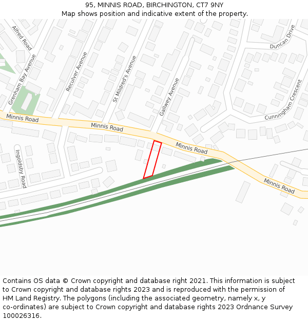 95, MINNIS ROAD, BIRCHINGTON, CT7 9NY: Location map and indicative extent of plot