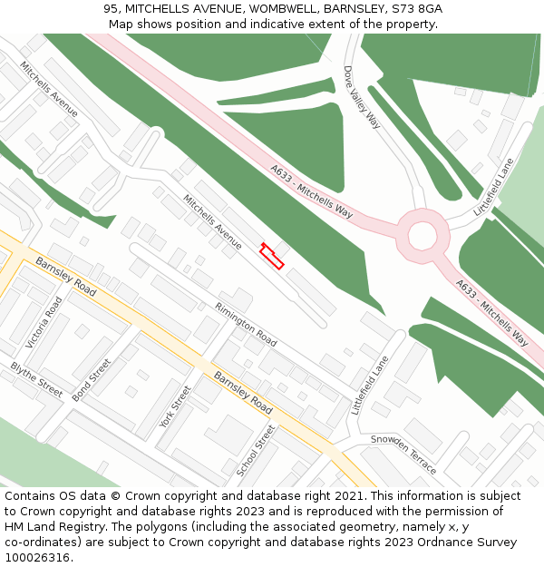 95, MITCHELLS AVENUE, WOMBWELL, BARNSLEY, S73 8GA: Location map and indicative extent of plot