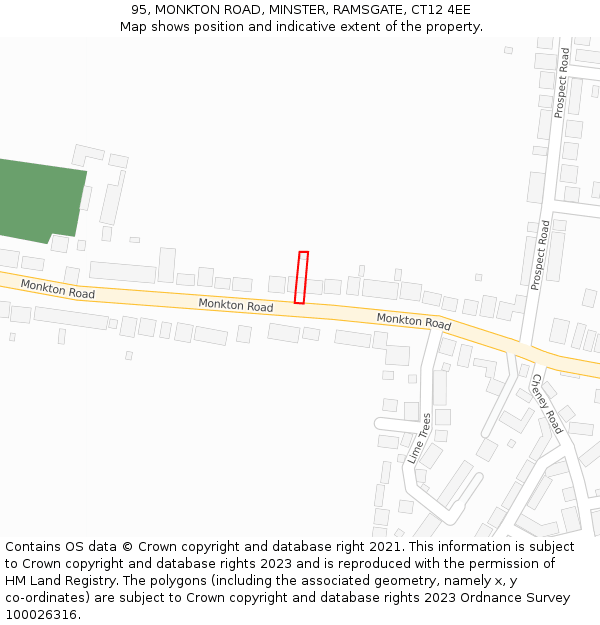 95, MONKTON ROAD, MINSTER, RAMSGATE, CT12 4EE: Location map and indicative extent of plot