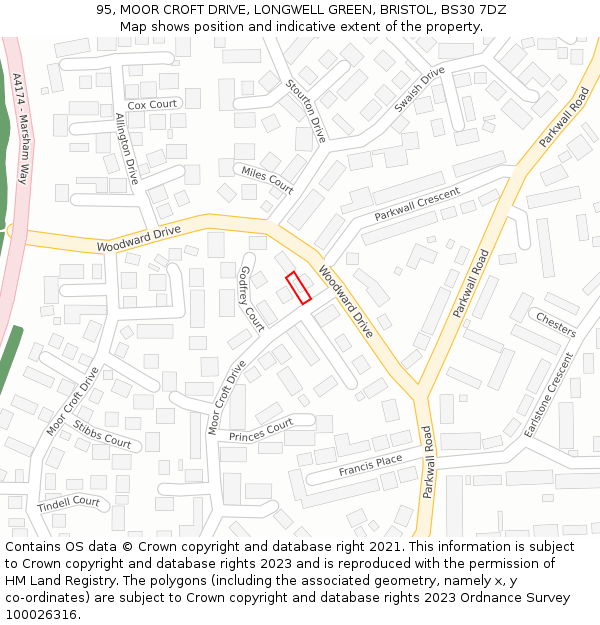 95, MOOR CROFT DRIVE, LONGWELL GREEN, BRISTOL, BS30 7DZ: Location map and indicative extent of plot