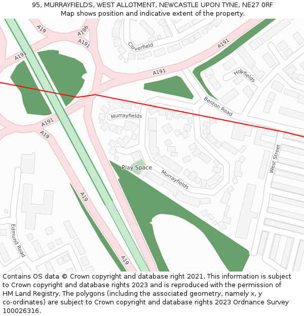 95, MURRAYFIELDS, WEST ALLOTMENT, NEWCASTLE UPON TYNE, NE27 0RF: Location map and indicative extent of plot