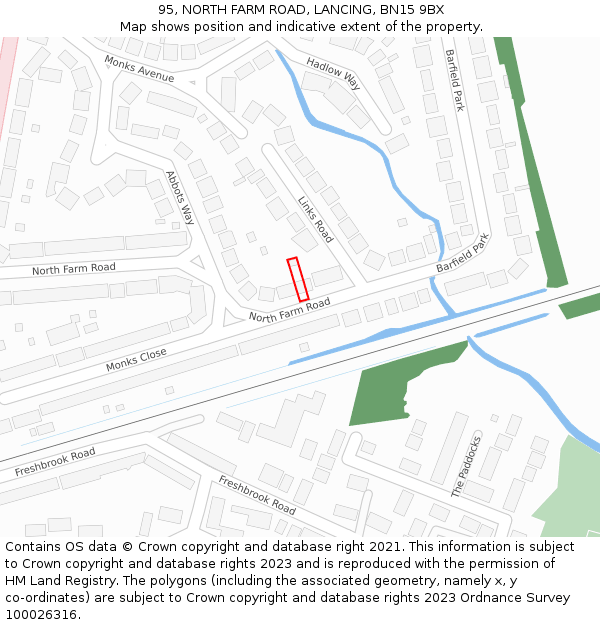 95, NORTH FARM ROAD, LANCING, BN15 9BX: Location map and indicative extent of plot