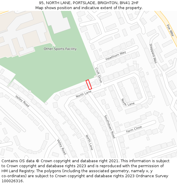 95, NORTH LANE, PORTSLADE, BRIGHTON, BN41 2HF: Location map and indicative extent of plot