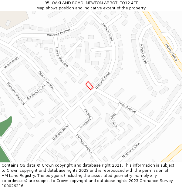 95, OAKLAND ROAD, NEWTON ABBOT, TQ12 4EF: Location map and indicative extent of plot