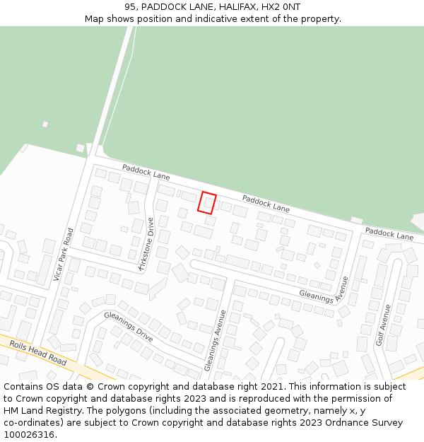 95, PADDOCK LANE, HALIFAX, HX2 0NT: Location map and indicative extent of plot