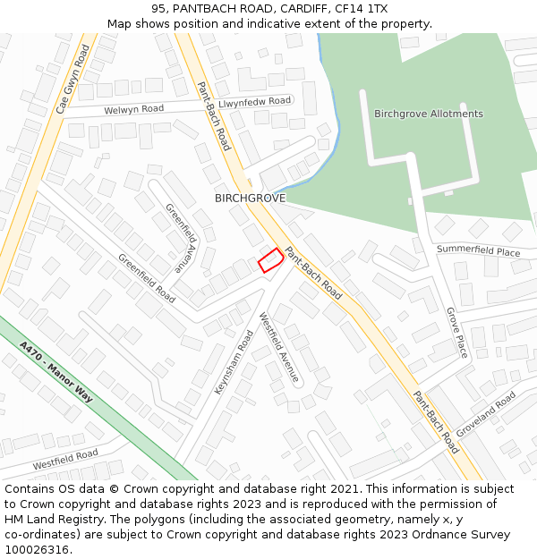 95, PANTBACH ROAD, CARDIFF, CF14 1TX: Location map and indicative extent of plot