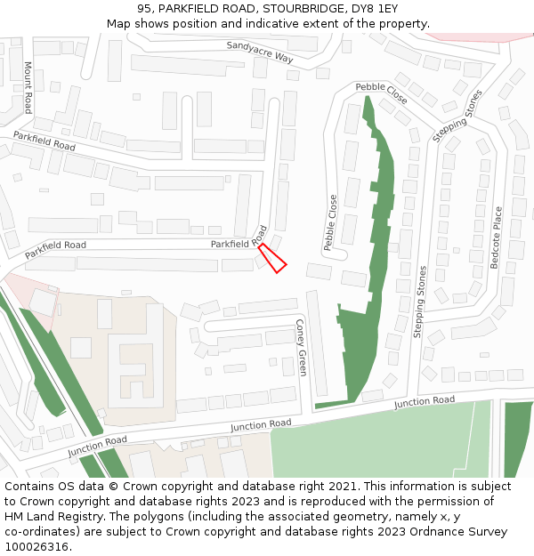 95, PARKFIELD ROAD, STOURBRIDGE, DY8 1EY: Location map and indicative extent of plot