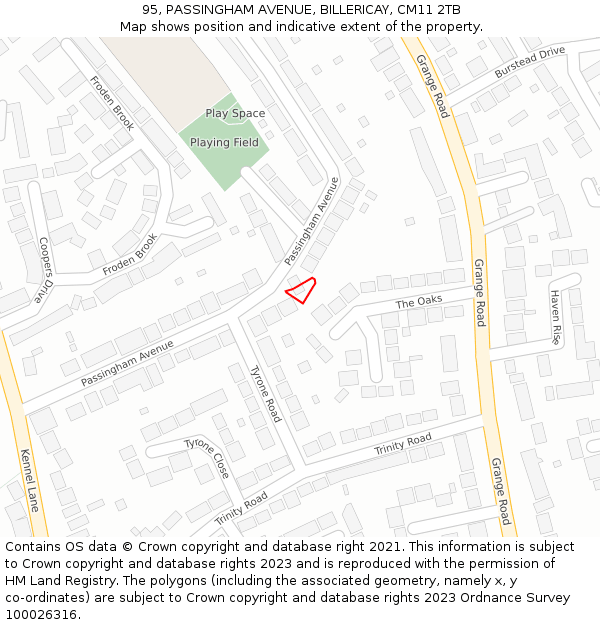 95, PASSINGHAM AVENUE, BILLERICAY, CM11 2TB: Location map and indicative extent of plot