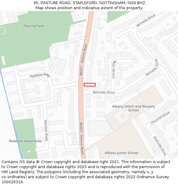 95, PASTURE ROAD, STAPLEFORD, NOTTINGHAM, NG9 8HZ: Location map and indicative extent of plot