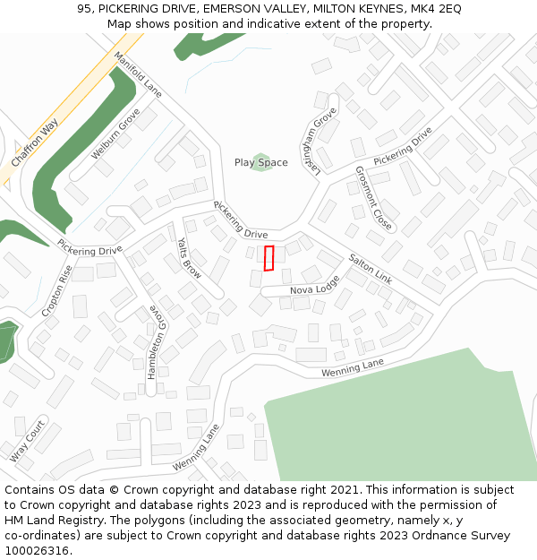 95, PICKERING DRIVE, EMERSON VALLEY, MILTON KEYNES, MK4 2EQ: Location map and indicative extent of plot