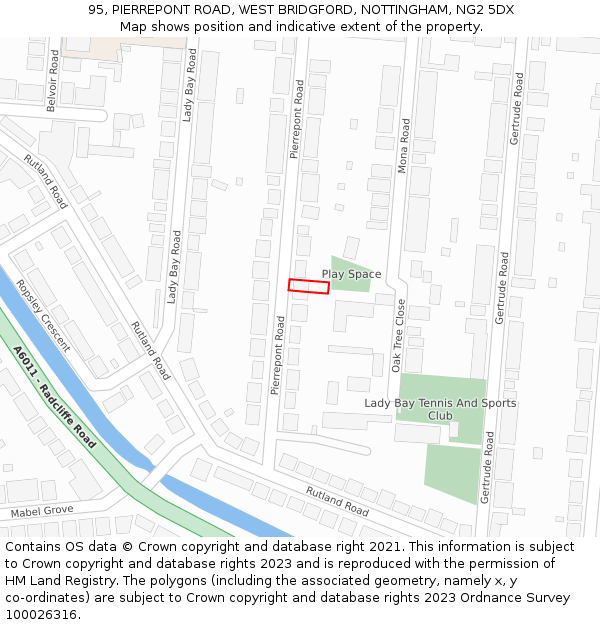 95, PIERREPONT ROAD, WEST BRIDGFORD, NOTTINGHAM, NG2 5DX: Location map and indicative extent of plot