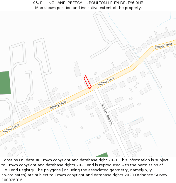 95, PILLING LANE, PREESALL, POULTON-LE-FYLDE, FY6 0HB: Location map and indicative extent of plot