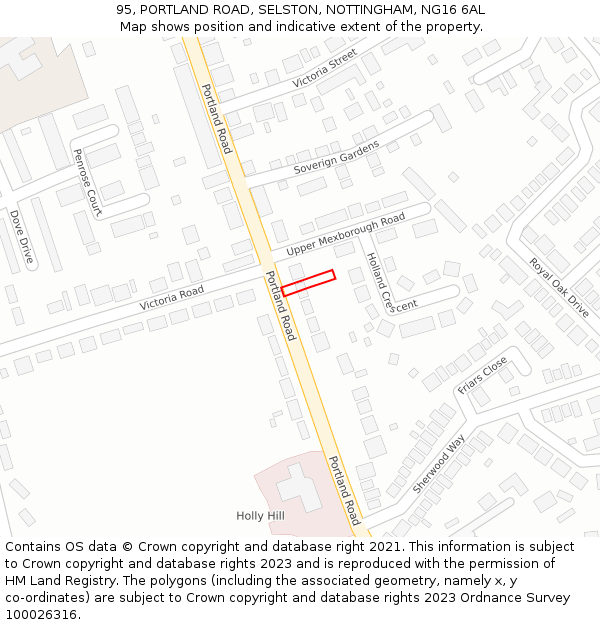 95, PORTLAND ROAD, SELSTON, NOTTINGHAM, NG16 6AL: Location map and indicative extent of plot