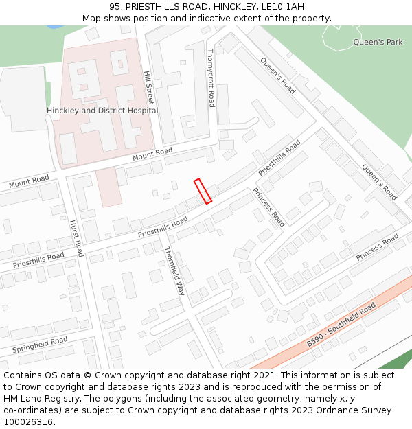 95, PRIESTHILLS ROAD, HINCKLEY, LE10 1AH: Location map and indicative extent of plot