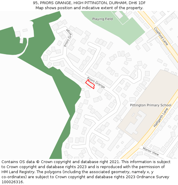 95, PRIORS GRANGE, HIGH PITTINGTON, DURHAM, DH6 1DF: Location map and indicative extent of plot