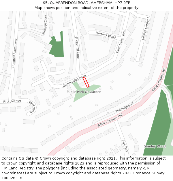 95, QUARRENDON ROAD, AMERSHAM, HP7 9ER: Location map and indicative extent of plot